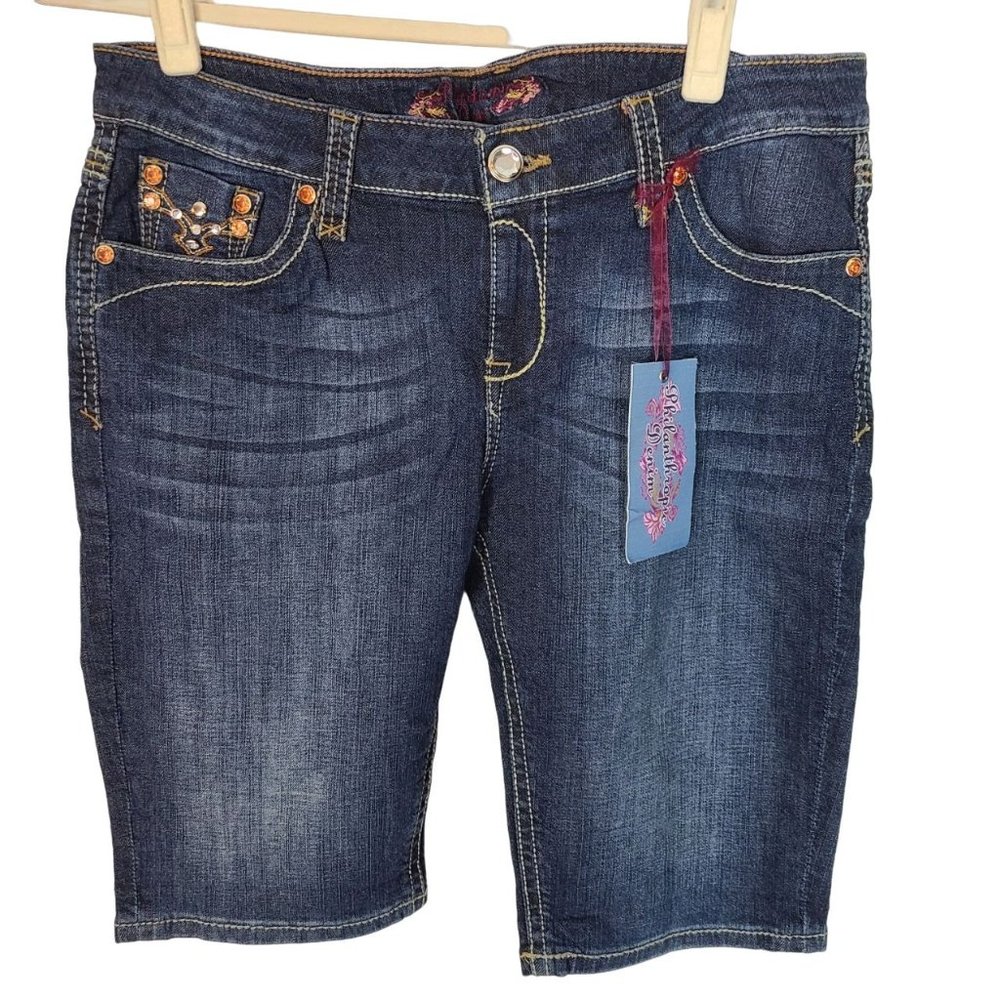 Philanthropic Denim Womens 15 Blue Dark Wash Denim Mid Rise Bermuda Shorts NWT